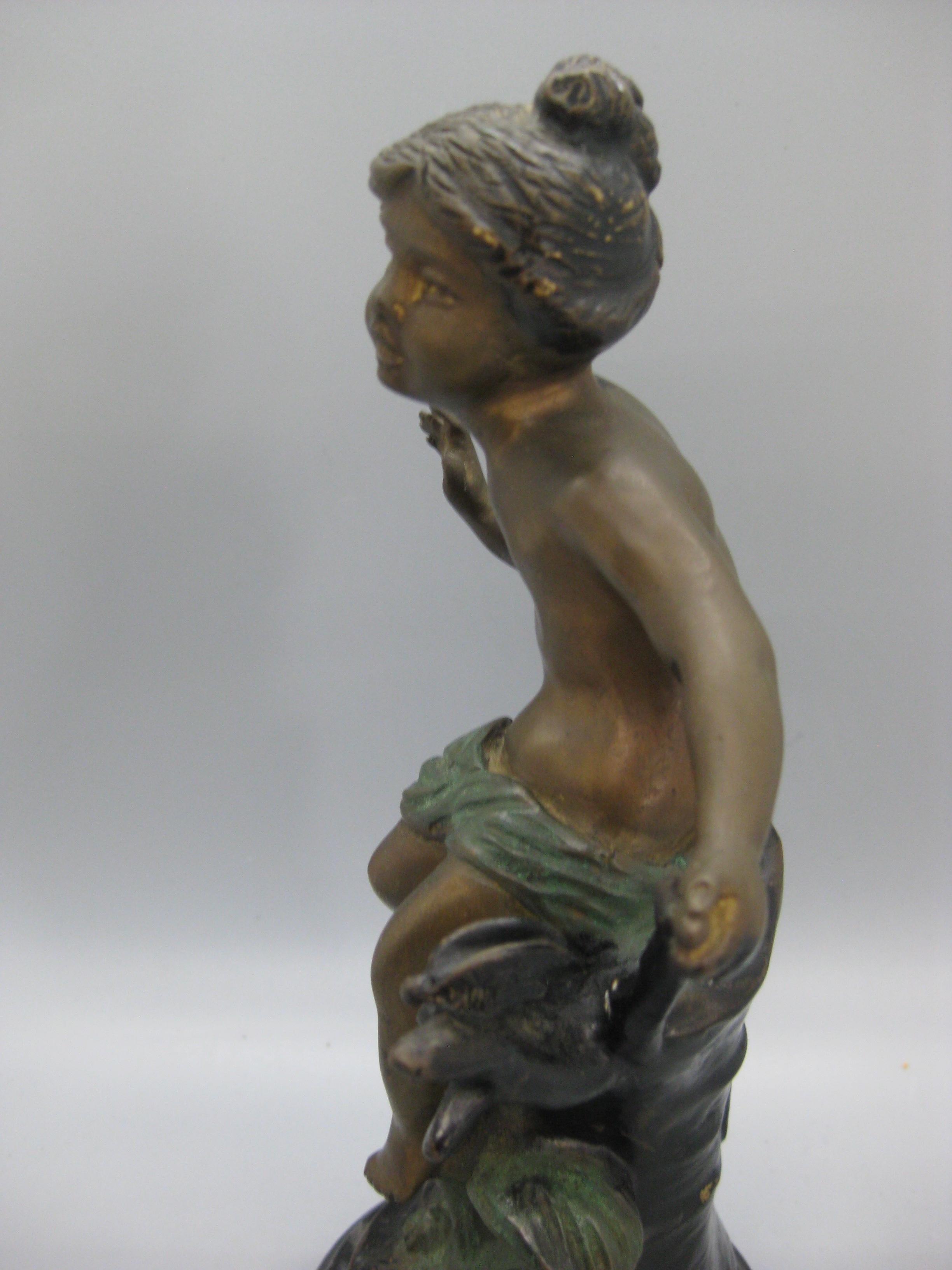 Art Nouveau French Bronze with Enamel Paint Child Sculpture by Auguste Moreau For Sale 3