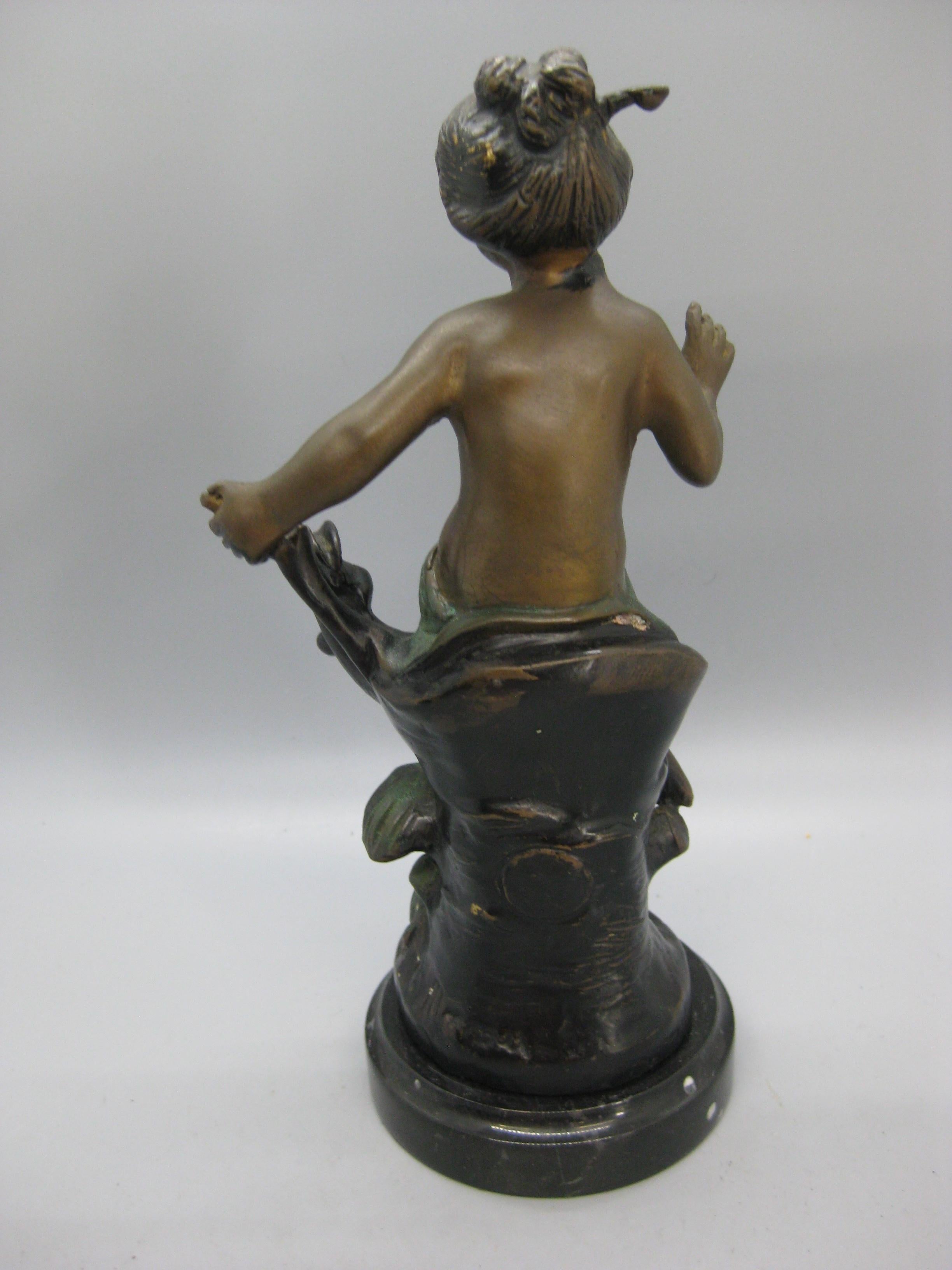 Art Nouveau French Bronze with Enamel Paint Child Sculpture by Auguste Moreau For Sale 5