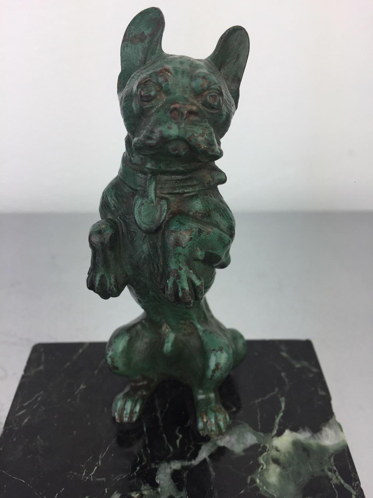Art Nouveau French Bulldog Bookends, Bronze and Marble, Europe 2