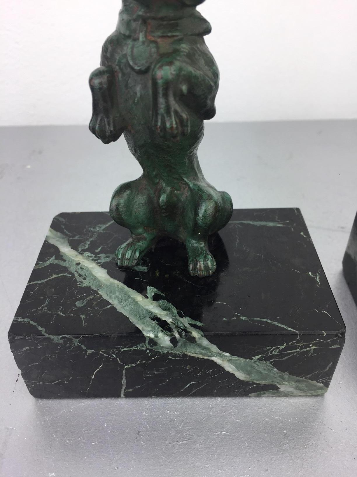 Art Nouveau French Bulldog Bookends, Bronze and Marble, Europe 3