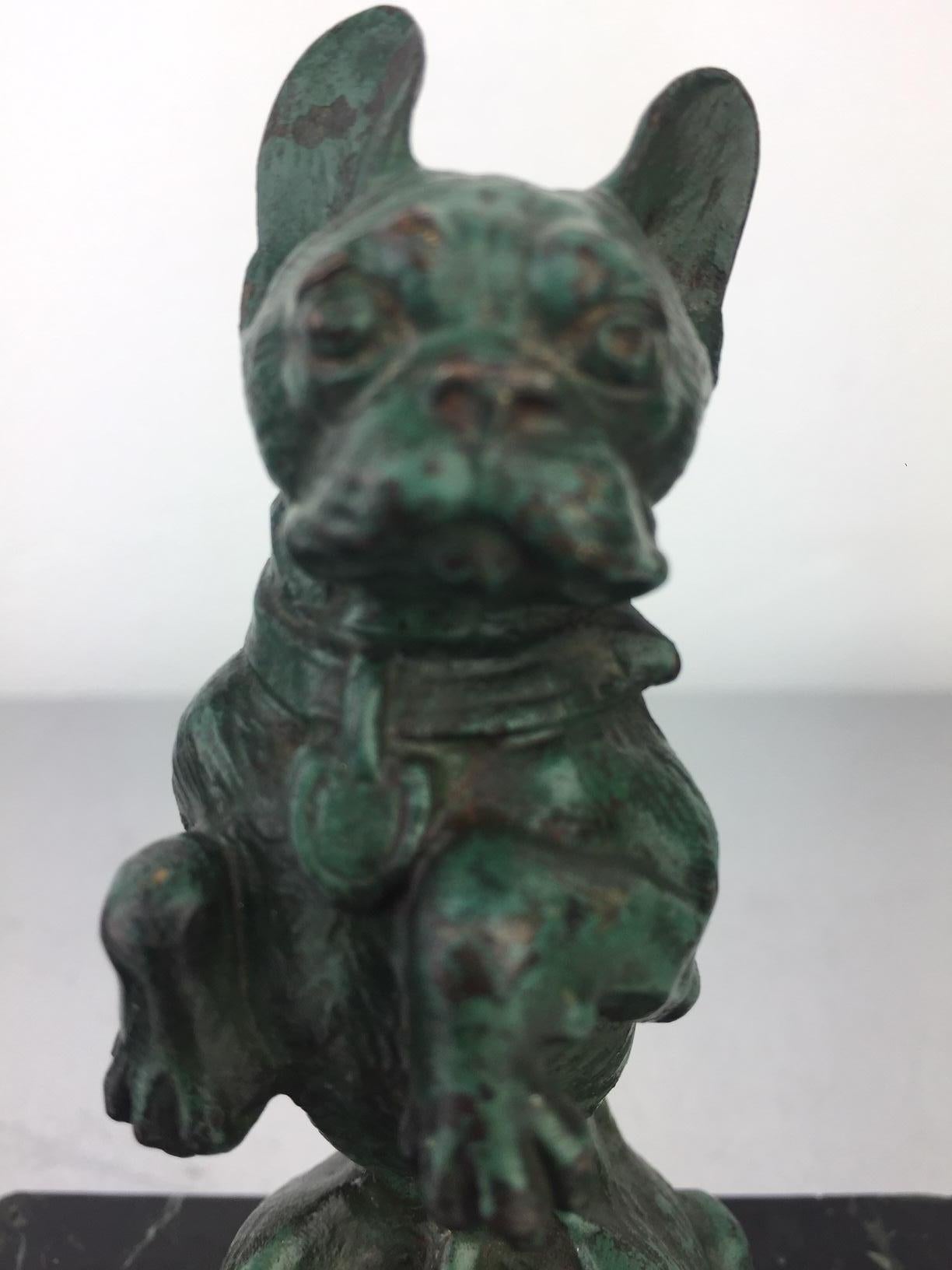Art Nouveau French Bulldog Bookends, Bronze and Marble, Europe 4