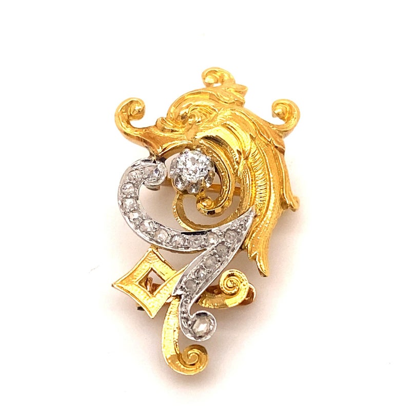 Art Nouveau French c.1920 Griffin 18K Gold Diamond Brooch For Sale at ...