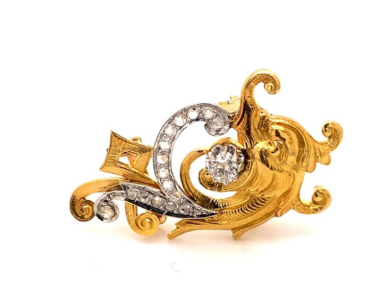 Art Nouveau French c.1920 Griffin 18K Gold Diamond Brooch For Sale at ...