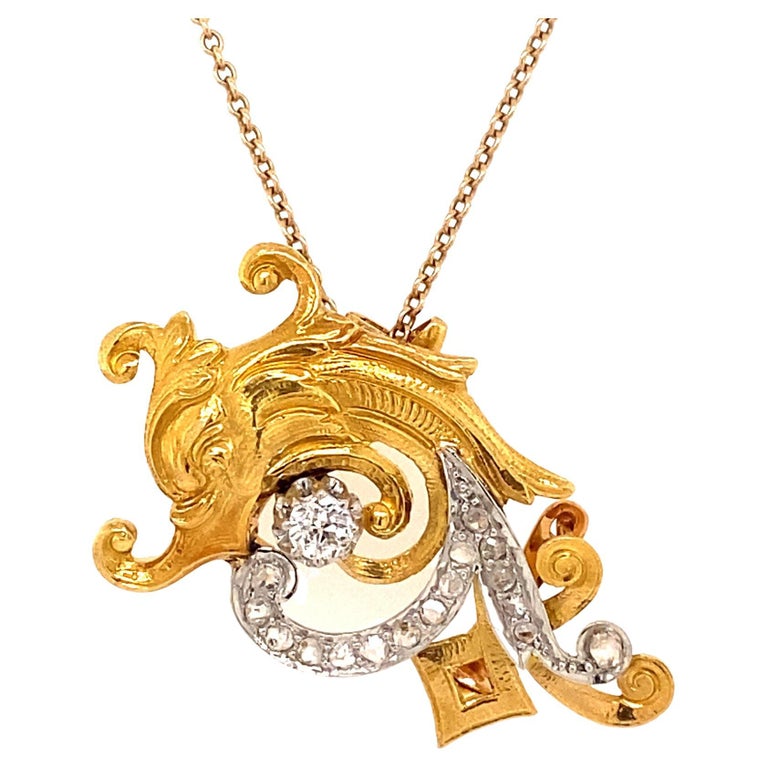 Art Nouveau French c.1920 Griffin 18K Gold Diamond Brooch For Sale at ...
