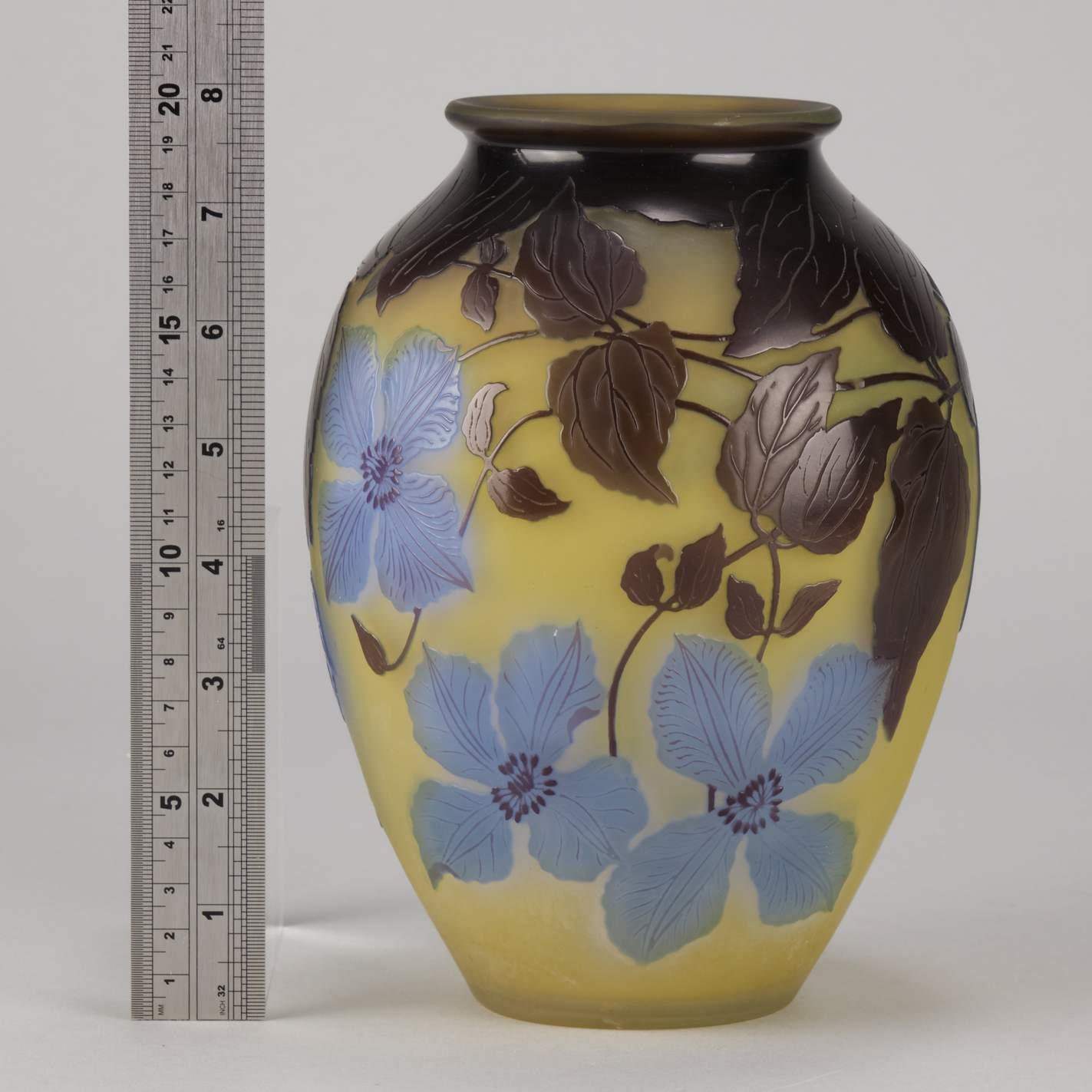 Art Nouveau French Cameo Acid Etched Glass 'Blue Clematis Vase' by Emile Gallé 7
