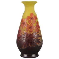 Art Nouveau French Cameo Acid Etched Glass 
Mallow Vase
 by Emile Gallé