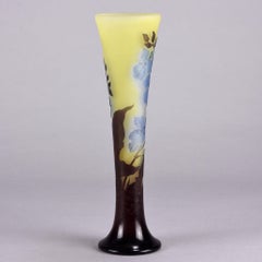 Art Nouveau French Cameo Acid Etched Glass 'Slender Vase' by Emile Gallé