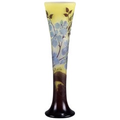 Art Nouveau French Cameo Acid Etched Glass 
Slender Vase
 by Emile Gallé
