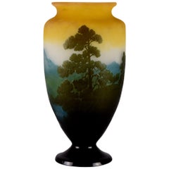 Art Nouveau French Cameo Acid Etched Glass Vase 
Paysage du Lac
 by Emile Gallé