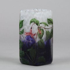 Art Nouveau French Cameo etched & enamelled Glass 'Fuschia Vase' by Daum Fréres