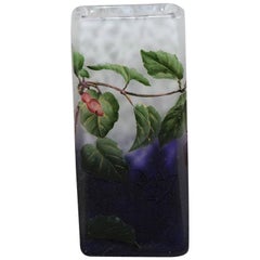 Art Nouveau French Cameo etched 
enamelled Glass 
Fuschia Vase
 by Daum Fréres