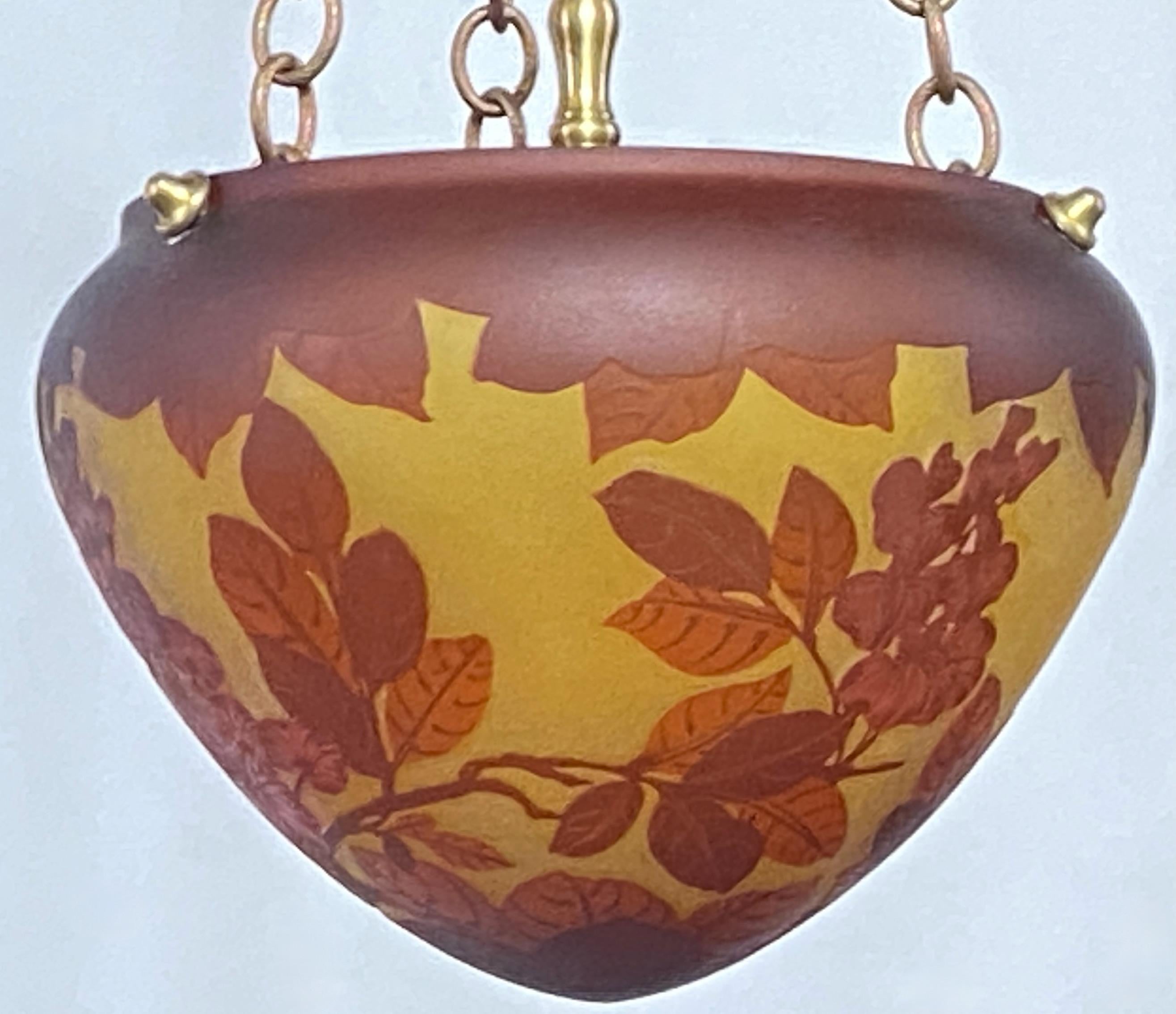 Art Nouveau French Cameo Glass Pendant Light Fixture For Sale 4
