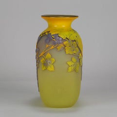 Art Nouveau French Cameo Glass "Rainins Soufflé Vase" by Emile Gallé