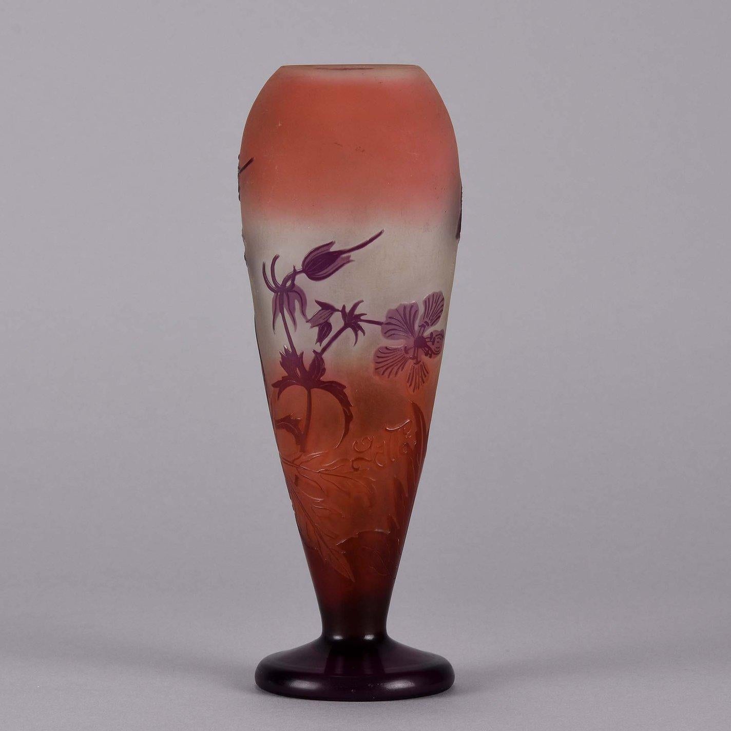 Cut Glass Art Nouveau French Cameo Glass Vase 
