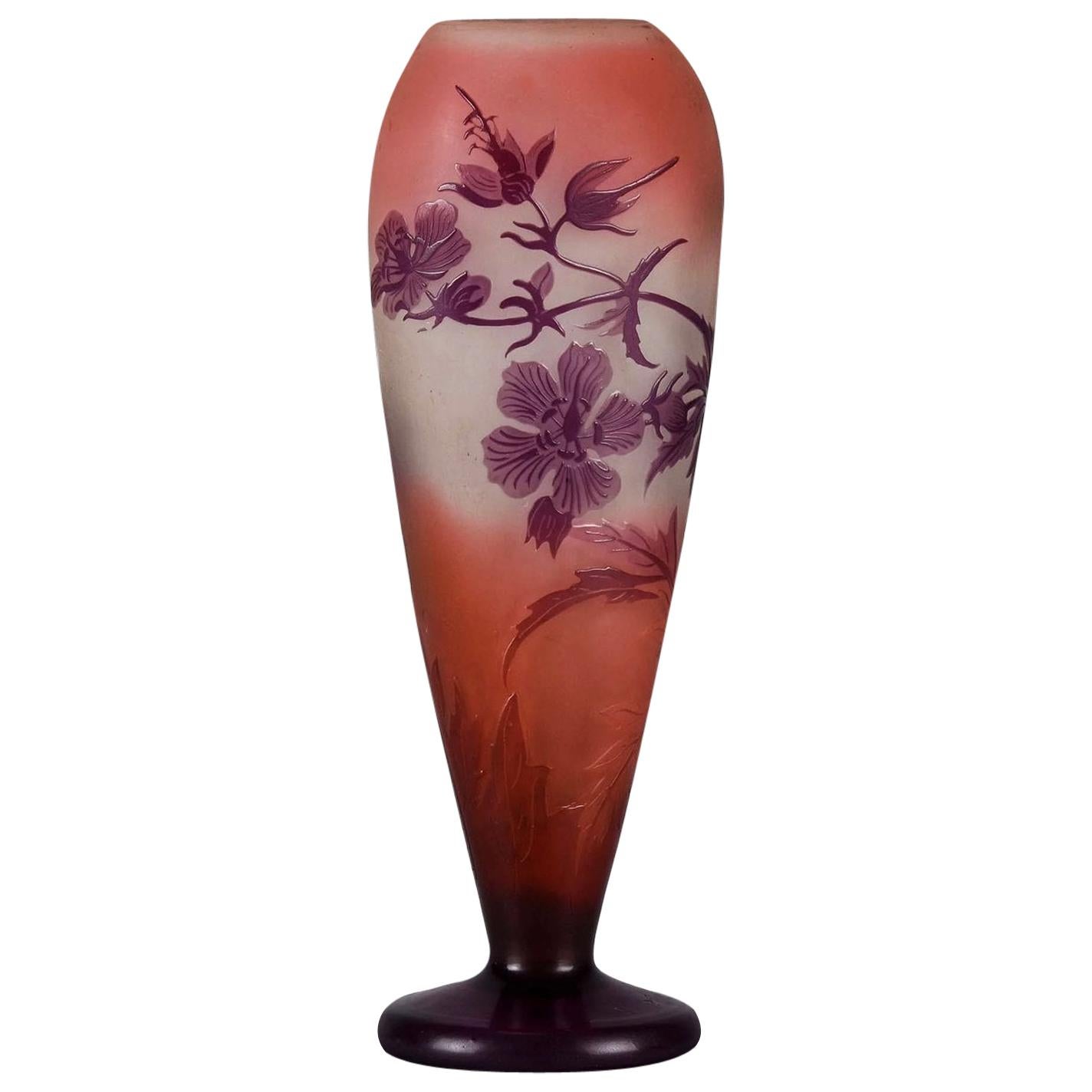 Art Nouveau French Cameo Glass Vase "Paysage Des Fleurs" by Emile Gallé