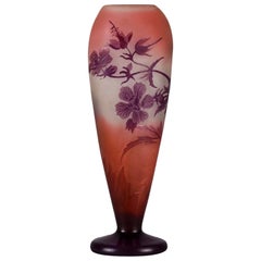 Antique Art Nouveau French Cameo Glass Vase "Paysage Des Fleurs" by Emile Gallé