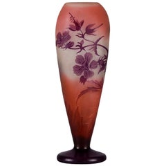Art Nouveau French Cameo Glass Vase "Paysage Des Fleurs" by Emile Gallé