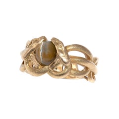 Art Nouveau French Chysoberyl Cat’s Eye Snake Ring, 1900’s