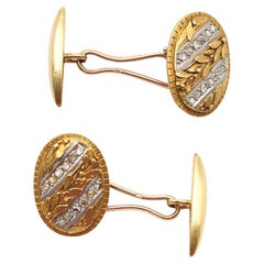 Gemelli da polso in stile Art Nouveau francese con diamanti in oro 18 carati, ramo d'ulivo, gioielli da uomo