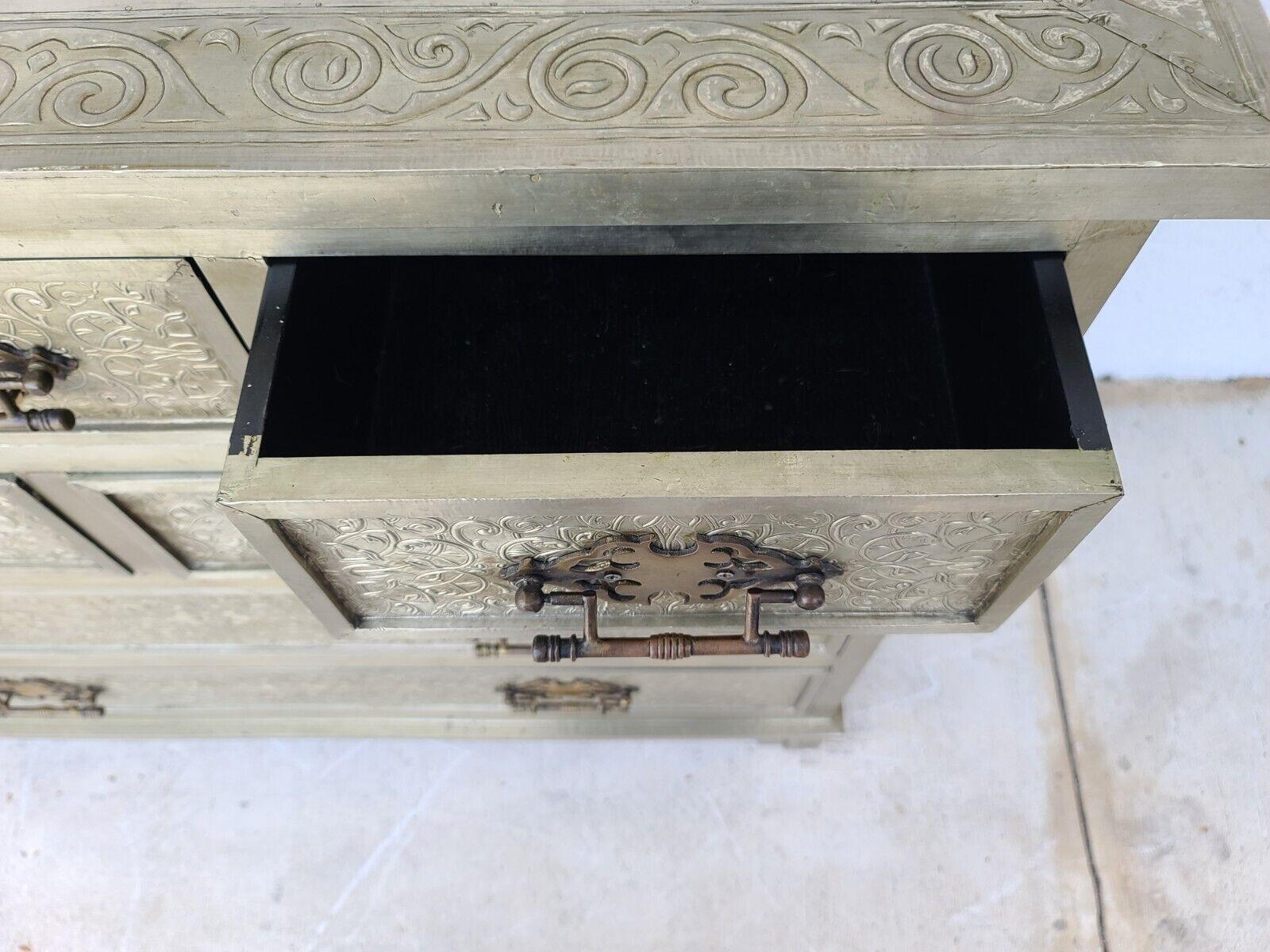 Art Nouveau French Decorative Embossed Metal Wrapped Dresser Commode In Good Condition In Lake Worth, FL