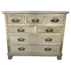 Used Art Nouveau French Decorative Embossed Metal Wrapped Dresser Commode