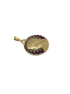 Art Nouveau French Emile Dropsy 18 Karat Gold Enamel Virgin Mary Medal Pendant