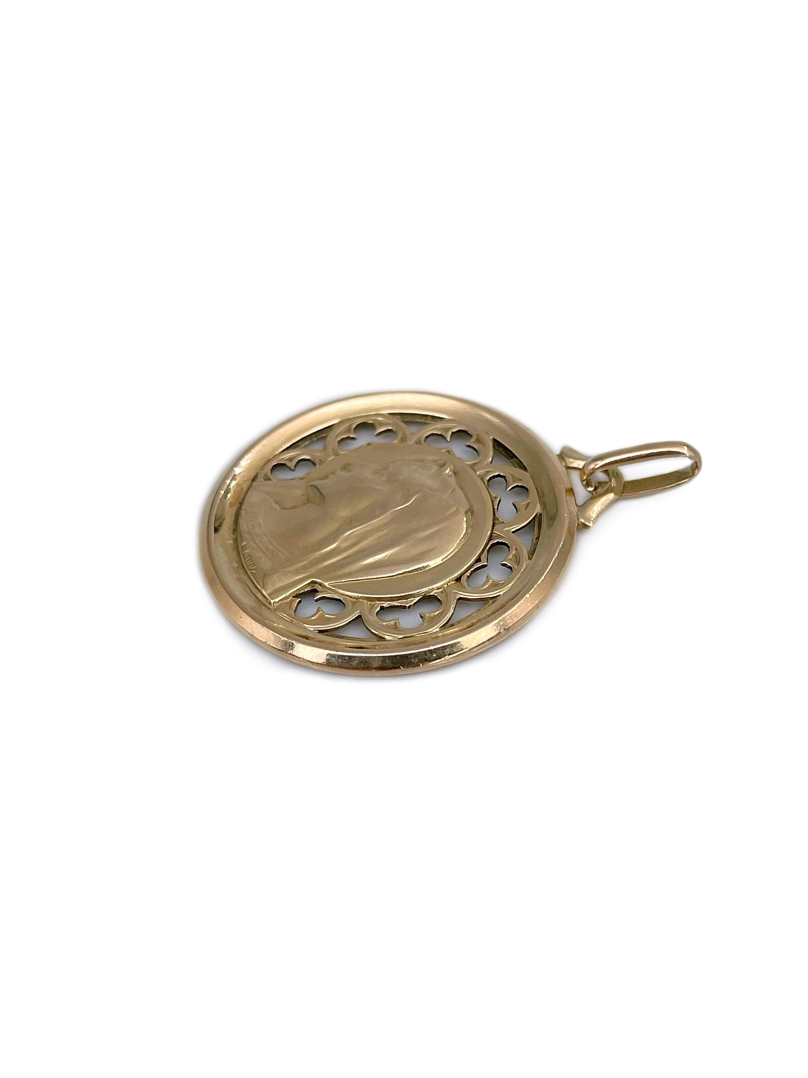 Emile Dropsy 18 Karat Gelbgold Jugendstil-Anhänger mit Jungfrau Maria-Medaille (Art nouveau)