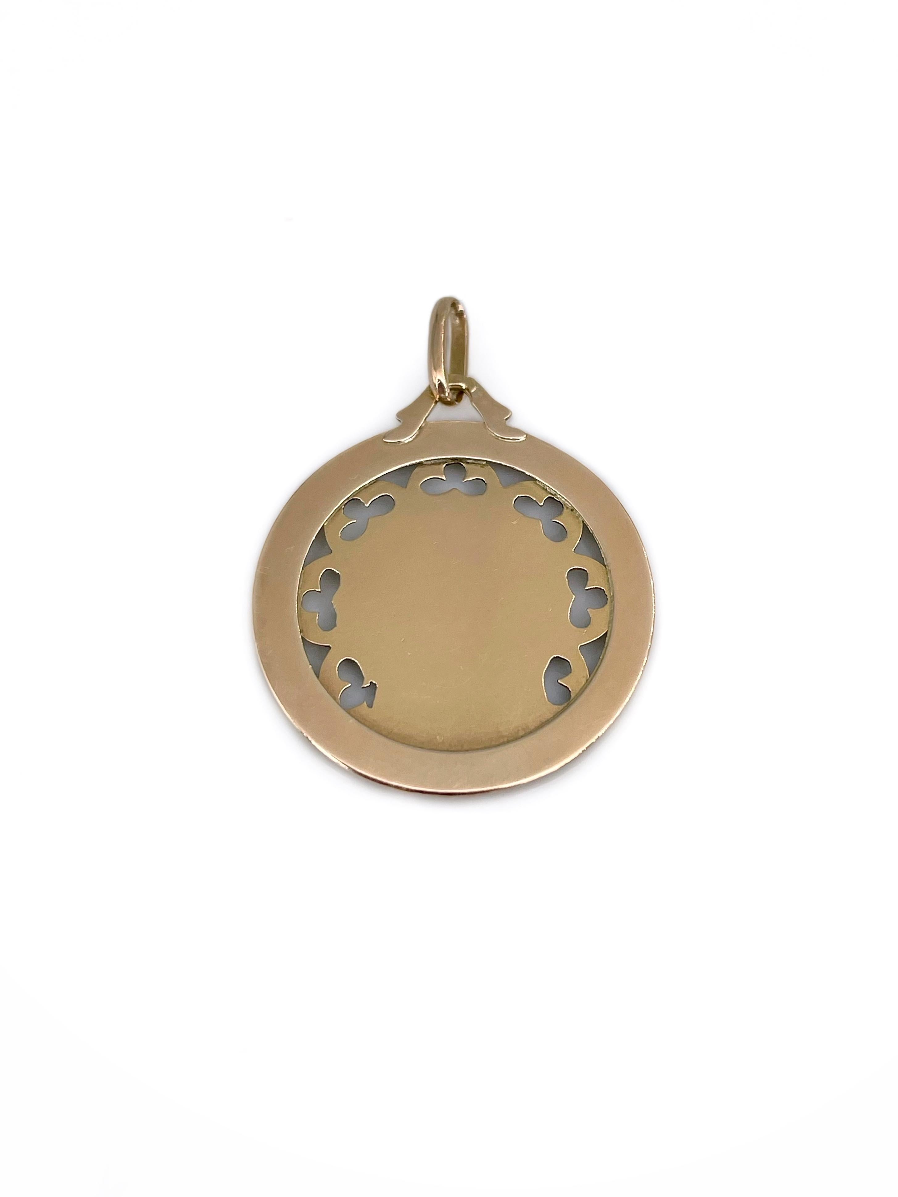 Emile Dropsy 18 Karat Gelbgold Jugendstil-Anhänger mit Jungfrau Maria-Medaille für Damen oder Herren