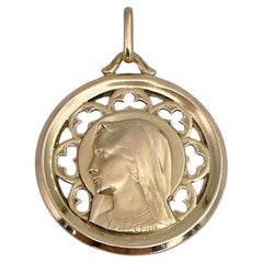 Emile Dropsy 18 Karat Gelbgold Jugendstil-Anhänger mit Jungfrau Maria-Medaille