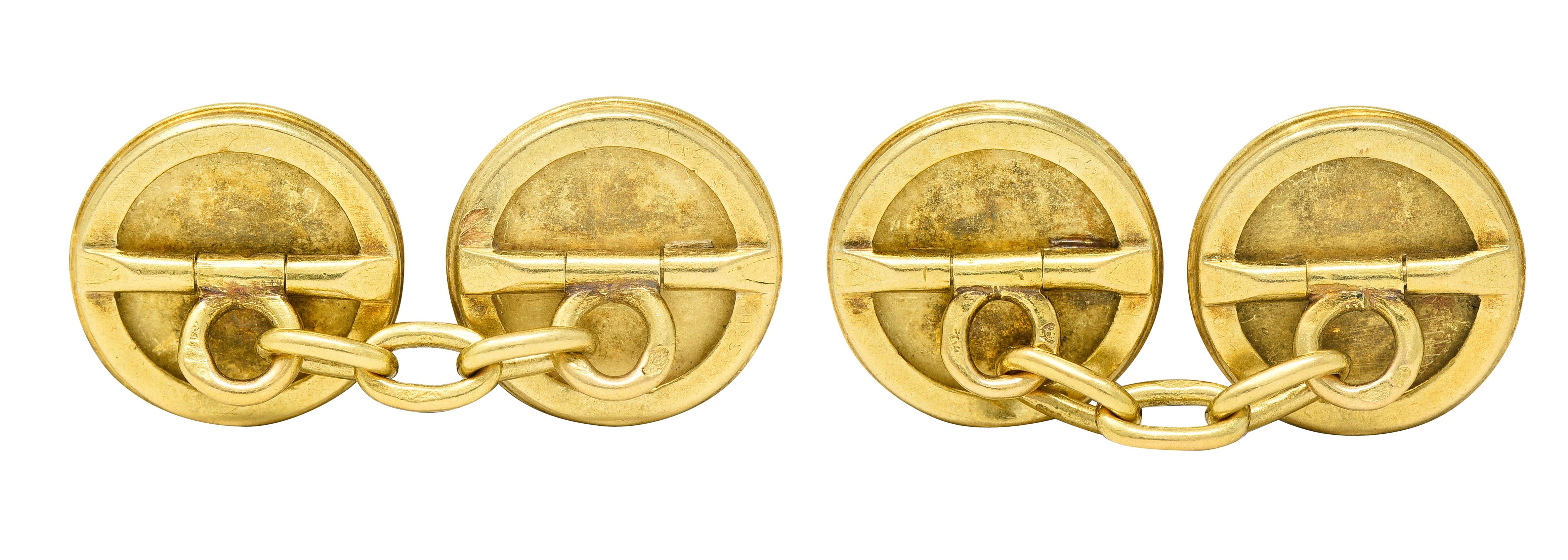 Art nouveau Boutons de manchette écharpe anciennes Art Nouveau en or jaune 18 carats et émail français en vente