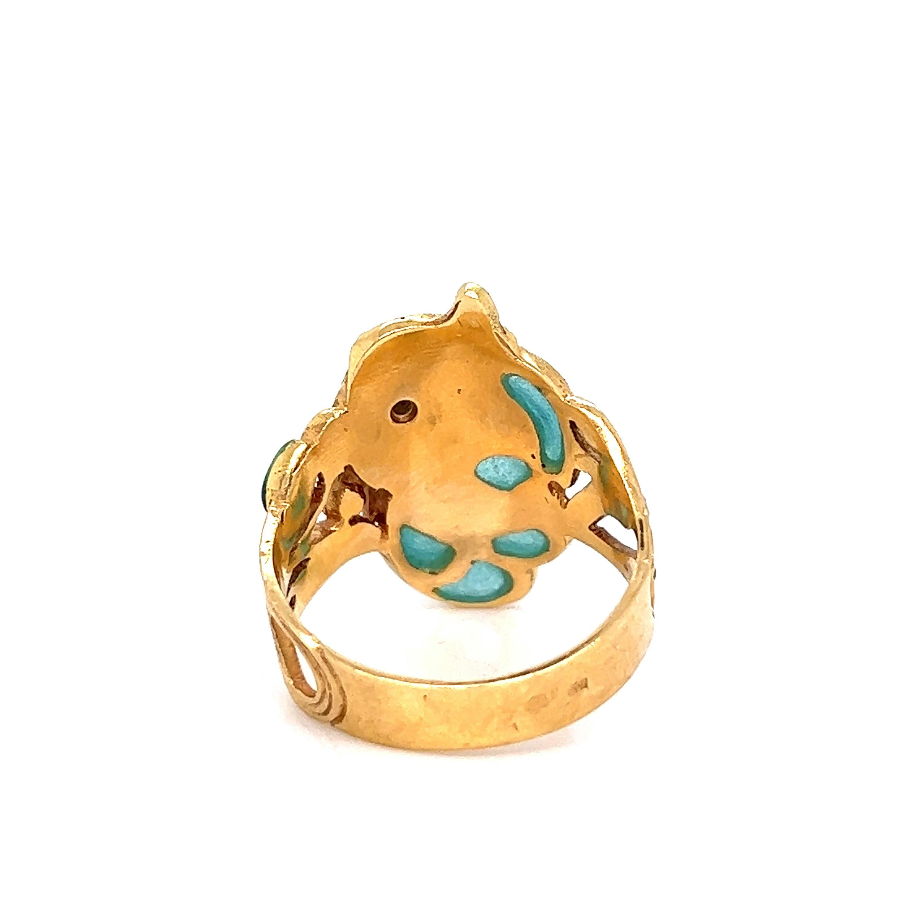 Art Nouveau French Enamel Lady Ring In Excellent Condition For Sale In New York, NY