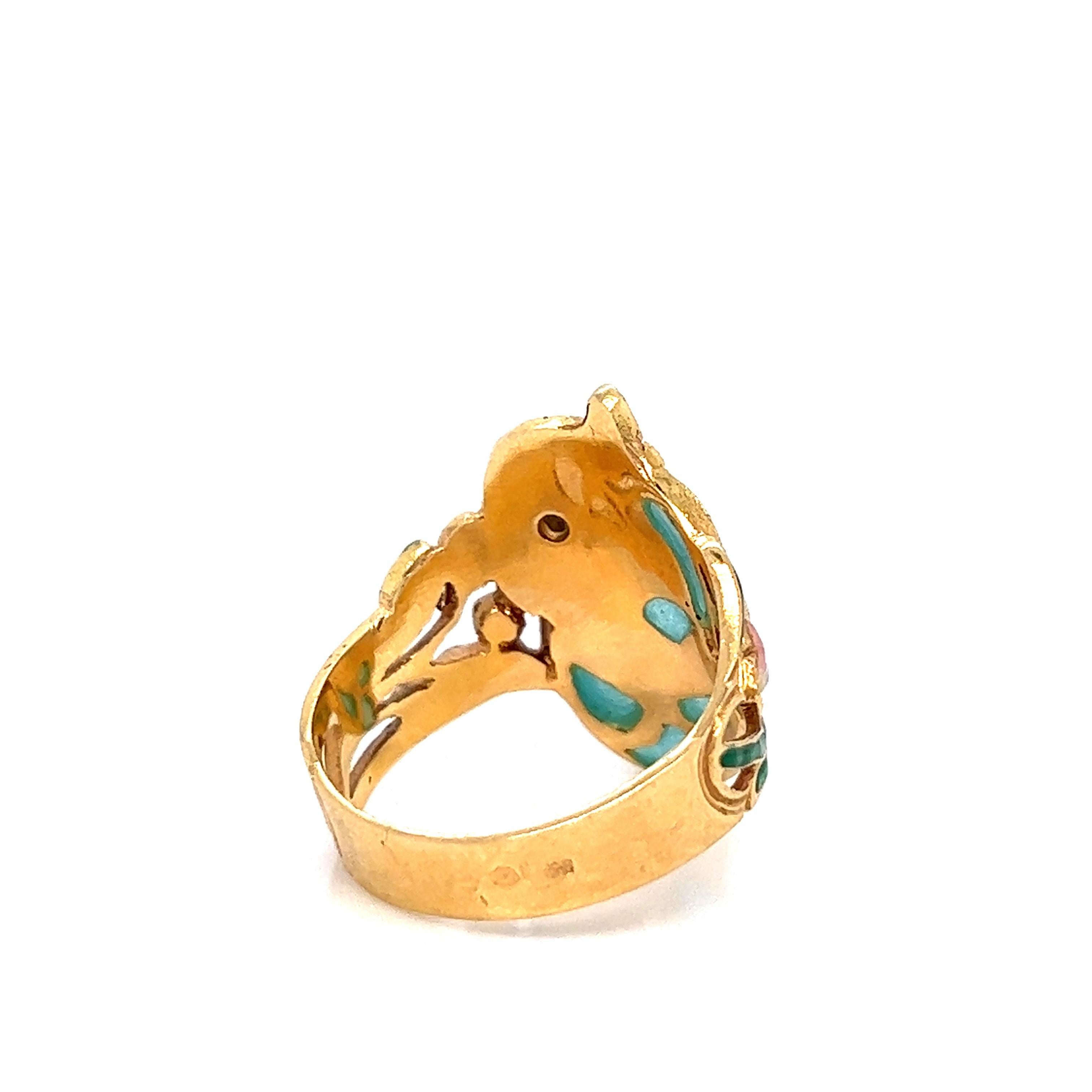 Women's Art Nouveau French Enamel Lady Ring For Sale
