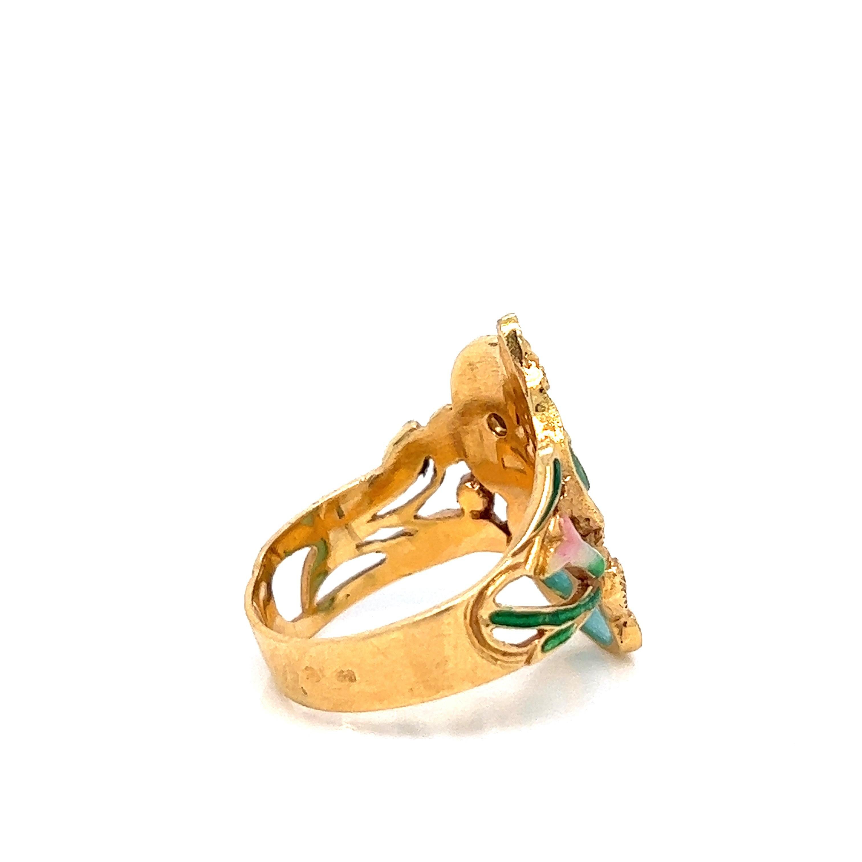 Art Nouveau French Enamel Lady Ring For Sale 1