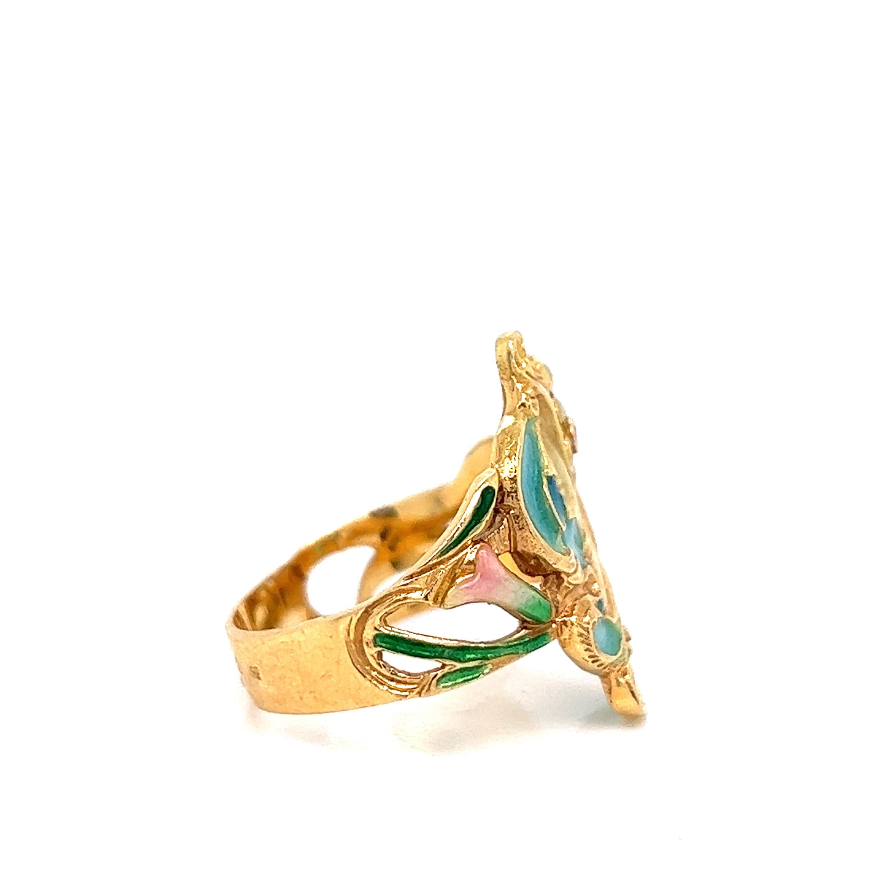 Art Nouveau French Enamel Lady Ring For Sale 2