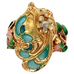Art Nouveau French Enamel Lady Ring