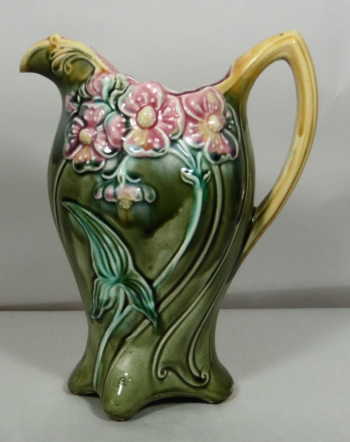 Art Nouveau French Faience Pitcher Luneville circa 1900 For Sale 4