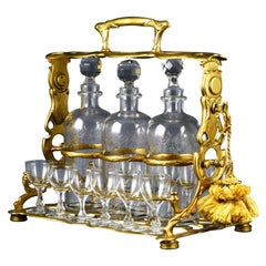 Art Nouveau French Gilded Bronze Tantalus and Liqueur Set, circa 1900