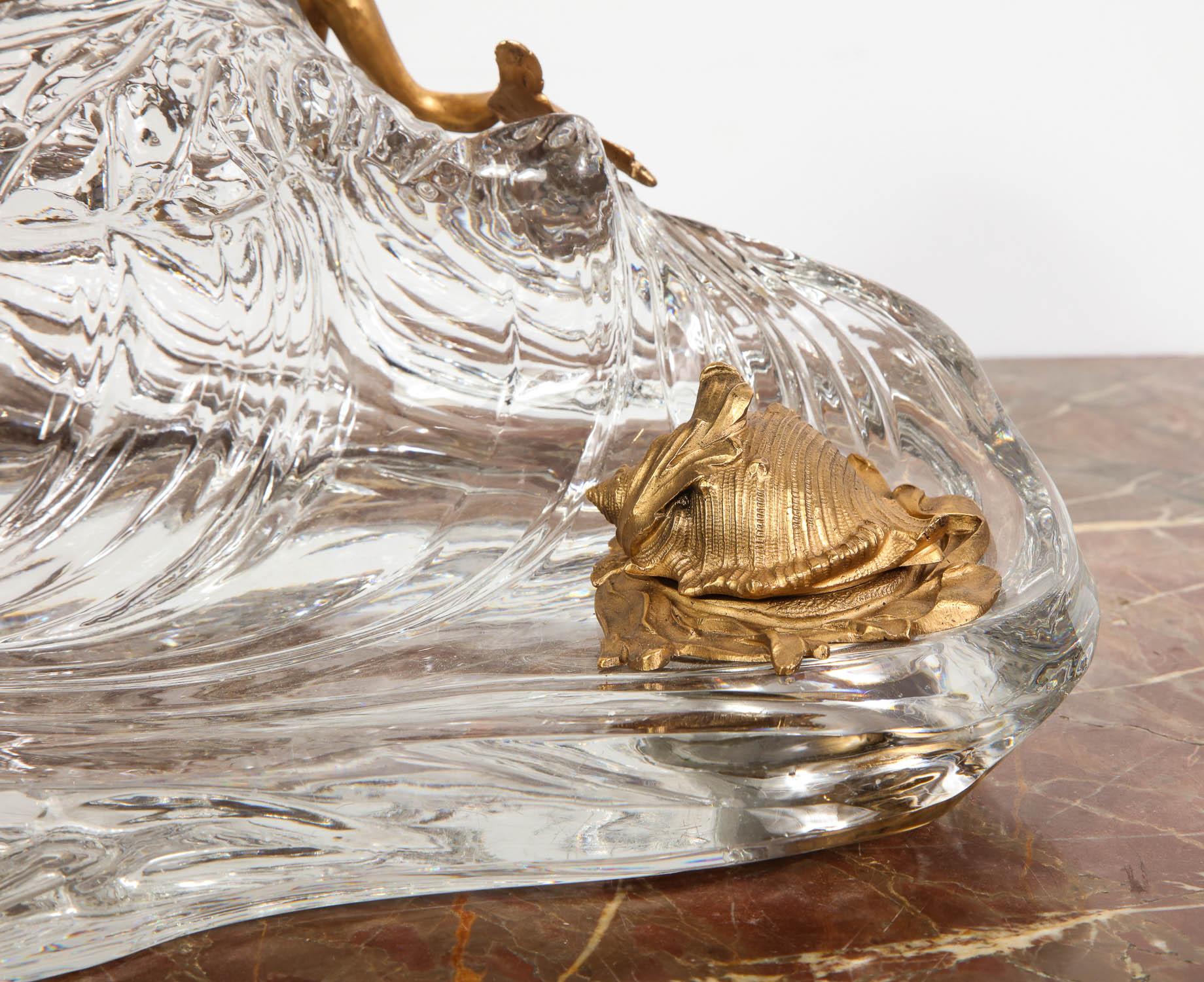 Art Nouveau French Gilt Bronze and Crystal Nautical Mermaid Inkwell, circa 1910 1