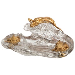 Art Nouveau French Gilt Bronze and Crystal Nautical Mermaid Inkwell, circa 1910