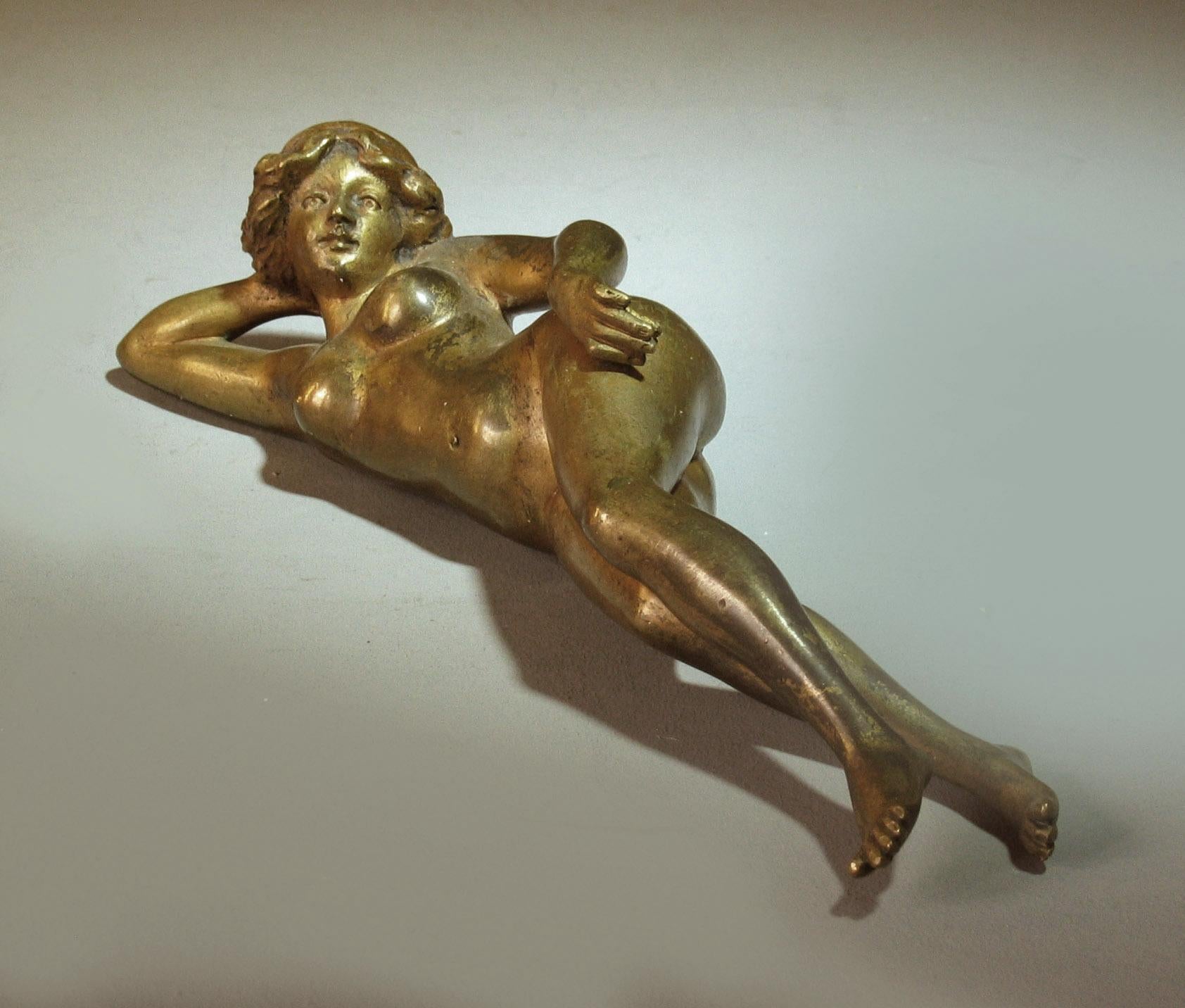 Art Nouveau French Gilt Bronze Reclining Nude Paperweight, Early 20th Century 1
