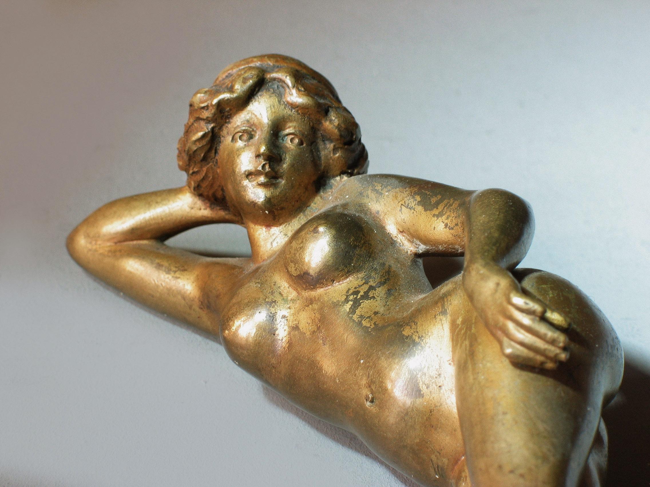 Art Nouveau French Gilt Bronze Reclining Nude Paperweight, Early 20th Century 3