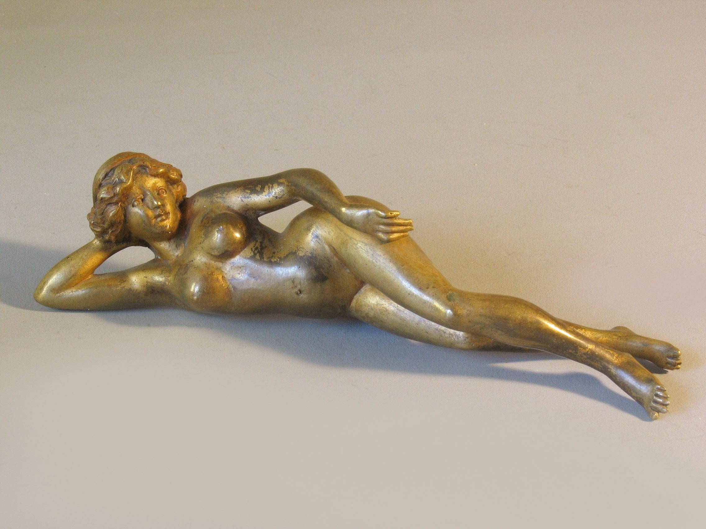 Art Nouveau French Gilt Bronze Reclining Nude Paperweight, Early 20th Century 4