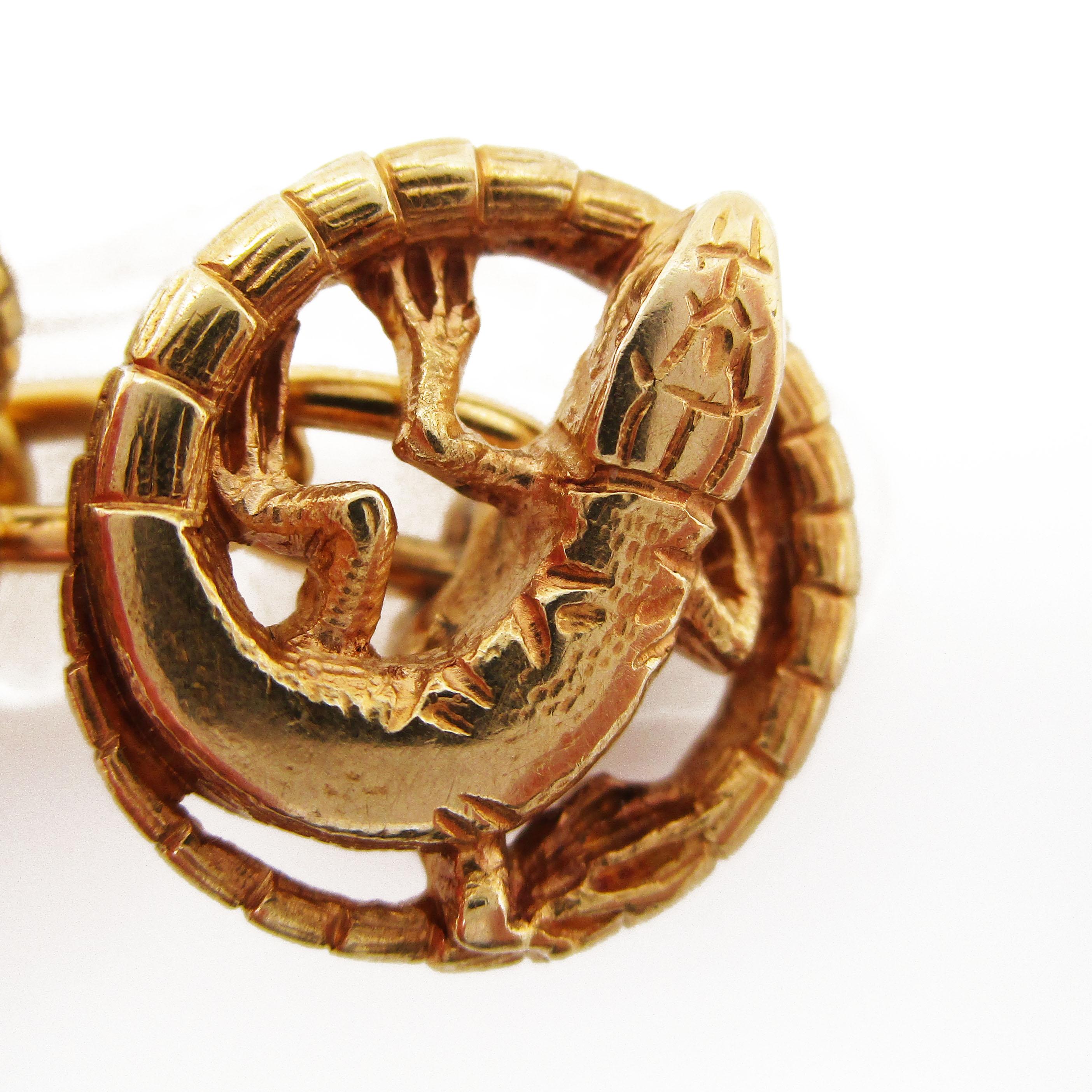 Art Nouveau French Gold Snake Lizard Cufflinks In Excellent Condition In Lexington, KY