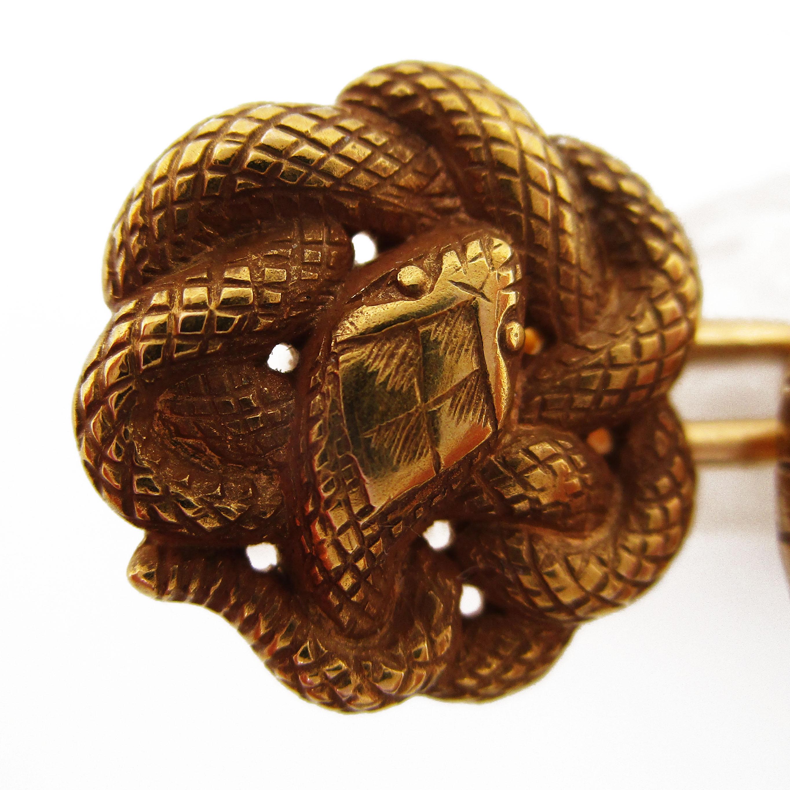 Men's Art Nouveau French Gold Snake Lizard Cufflinks