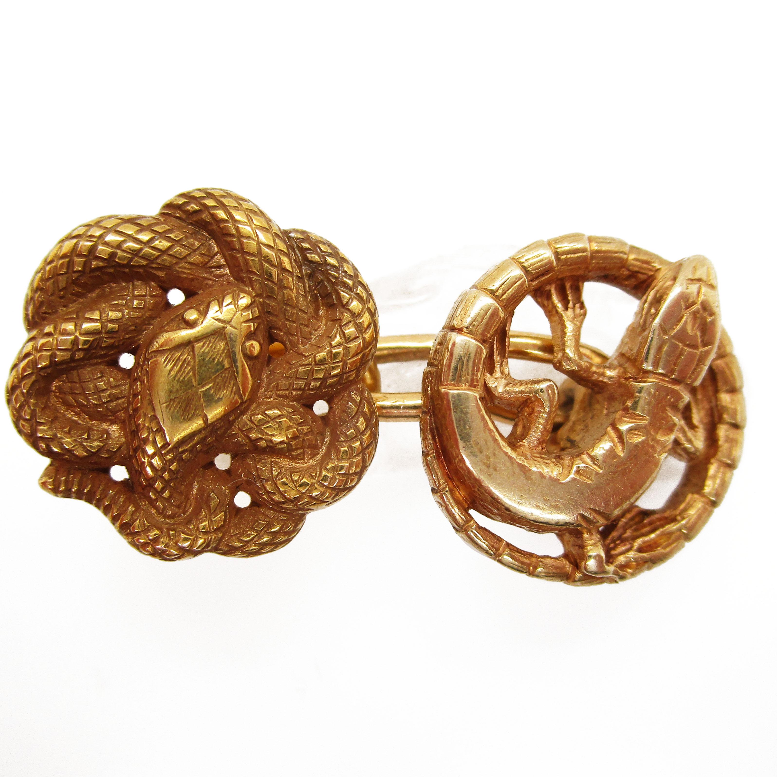 Art Nouveau French Gold Snake Lizard Cufflinks 1