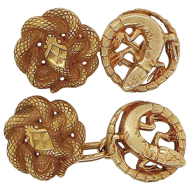 Art Nouveau French Gold Snake Lizard Cufflinks