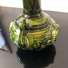 Art Nouveau French Green and Light blue Majolica Vase, Sarreguemines, circa 1930