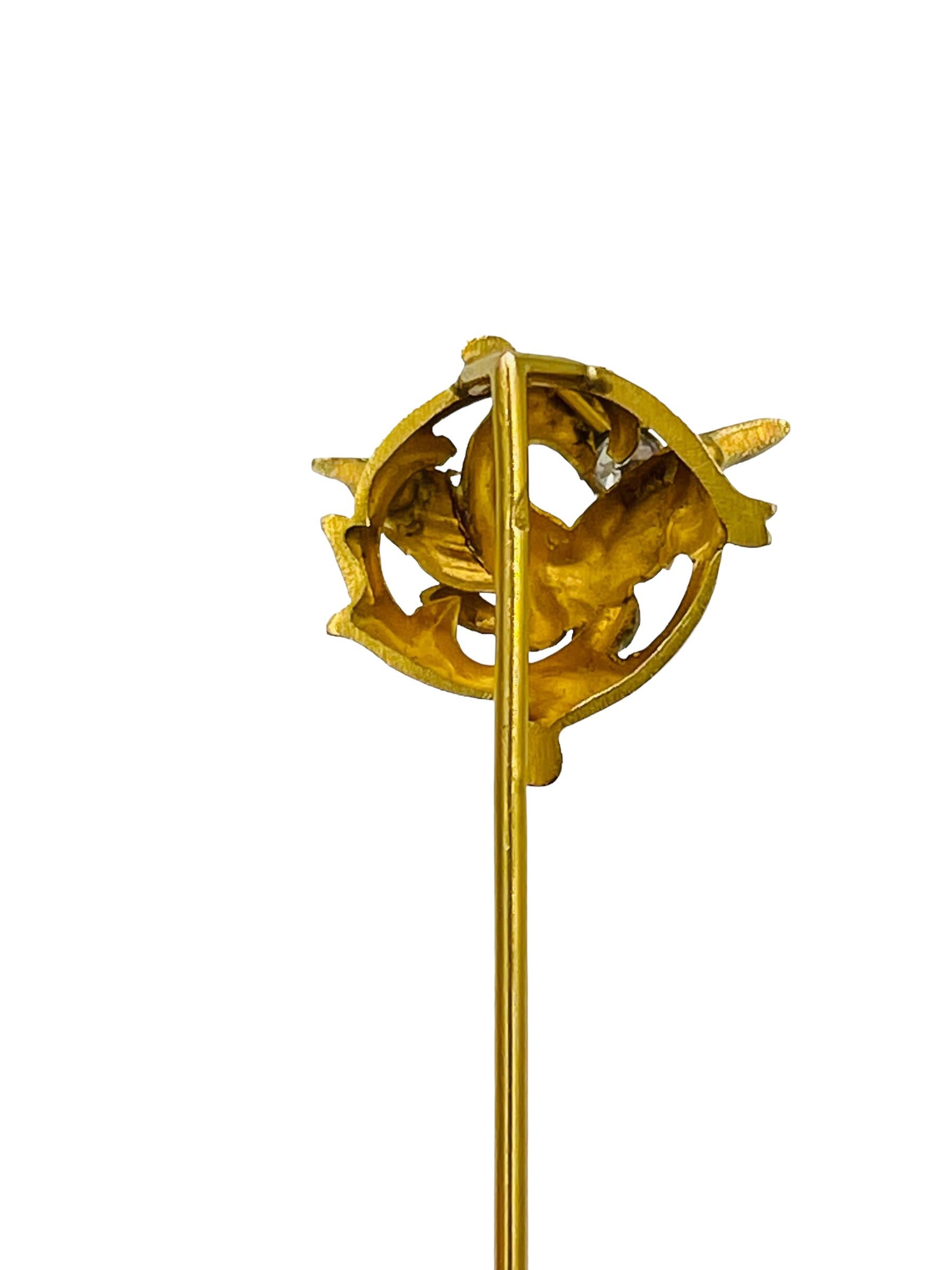 Old European Cut Art Nouveau French Griffin Yellow Gold Diamond Stickpin