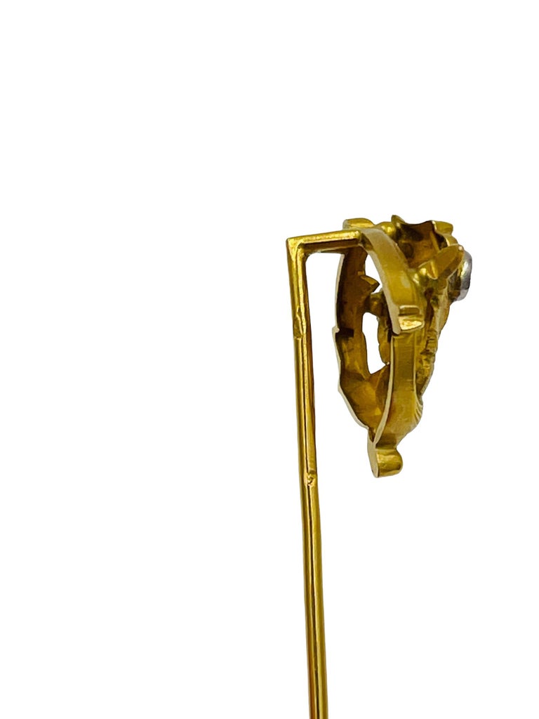 Art Nouveau French Griffin Yellow Gold Diamond Stickpin For Sale at 1stDibs