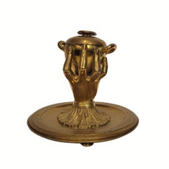 Art Nouveau French Inkwell Hand of Glory Inkwell, Gilt Bronze
